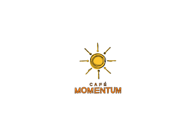 Café Momentum logo, featuring a sun that reflects the café's contemporary and inviting atmosphere.